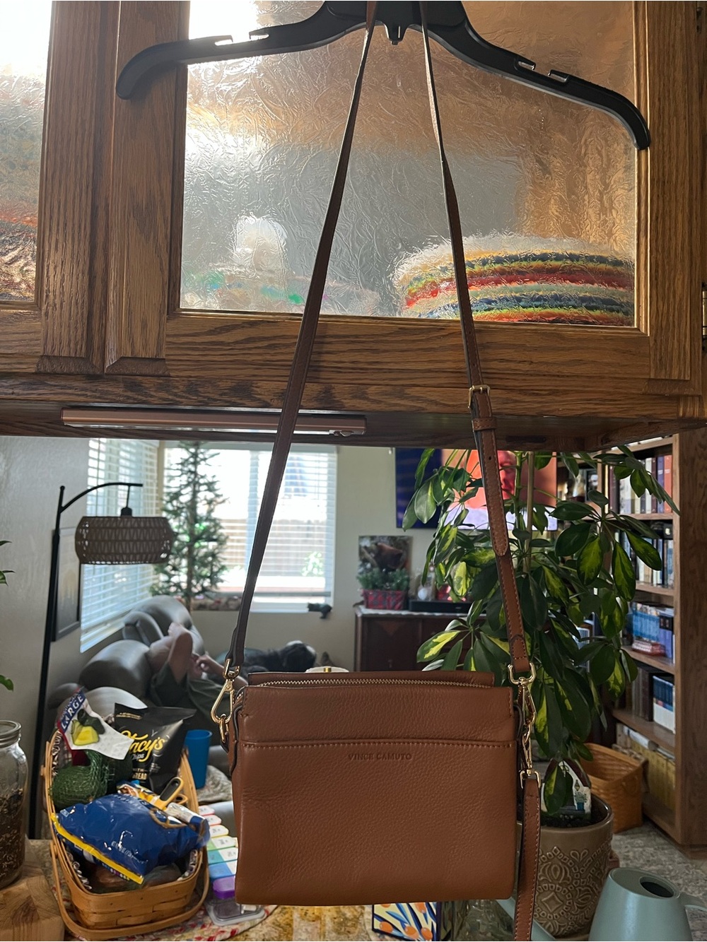 Vince Camuto Brown Leather Crossbody Bag w/leather key strap.